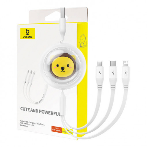 Cablu de incarcare 3in1 Baseus USB la USB-C, USB-M, Lightning 3.5A, 1.1 m (alb) P10362900211-00