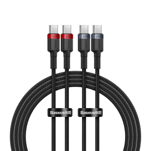Cablu Incarcare Rapida USB-C la USB-C Baseus Cafule 100W 2buc (Rosu/Negru + Negru/Gri)