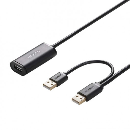 Cablu prelungitor USB UGREEN US137, 2xUSB 2.0, activ, 10 m (negru) 20214