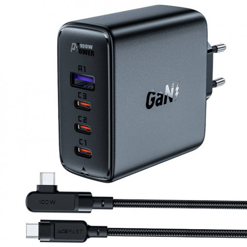 Incarcator de perete Acefast A37 PD100W GAN, 4x USB, 100W (negru)