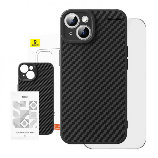 Set Husa Fibra Sintetica Baseus iPhone 15 Plus + sticla securizata P60163500111-01