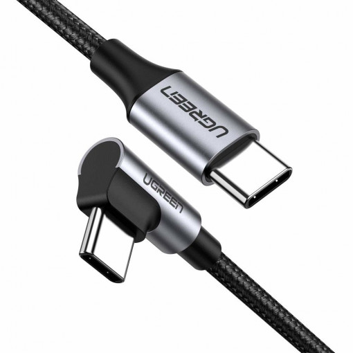 Cablu de date cotit UGREEN US255 USB-C la USB-C, 3A, 60W, 0.5m (negru) 50122