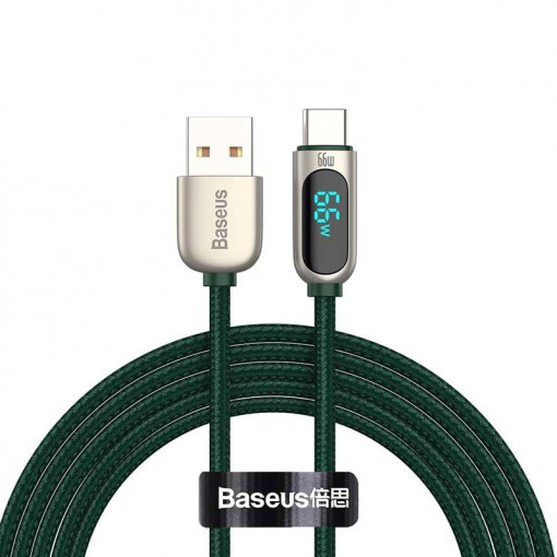 Cablu de date rapid cu afisaj Baseus USB la USB-C, 66W, 2 m (verde) CASX020106
