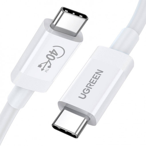 Cablu de date rapid USB-C la USB-C UGREEN USB4, 40 Gbps, PD 100W, 0.8 m (alb) 40113