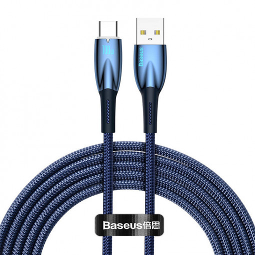 Cablu de date rapid USB la USB-C Baseus Glimmer Series, 100W, 2m (Albastru) CADH000503