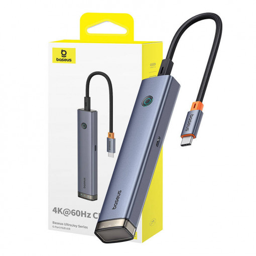 Hub cu 6 porturi AIR Baseus UltraJoy Series Tip-C - HDMI, USB3.0x2, USB2.0, C3.0, PD (gri) B00052802811-02