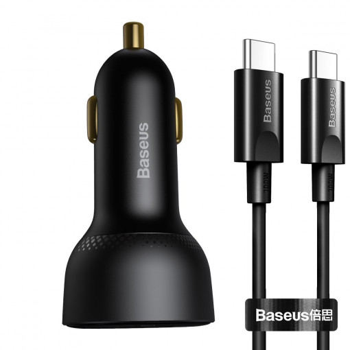Incarcator auto Baseus Superme, USB, USB-C, 100W + cablu USB-C (negru) TZCCZX-01