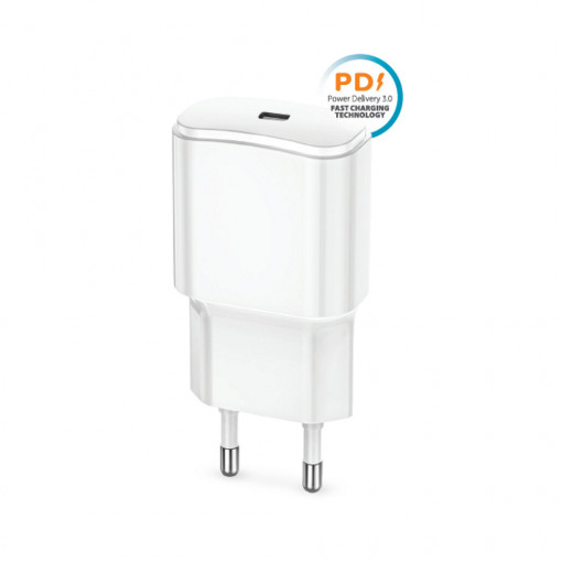 Incarcator de perete Forever TC-01 PD QC 1x USB-C 20W alb