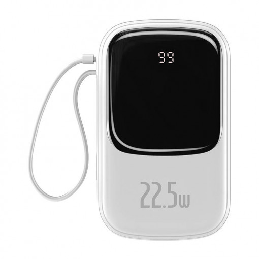 Powerbank cu cablu USB-C Baseus Qpow USB-C, USB, 20000 mAh, 22.5 W (alb) PPQD-I02