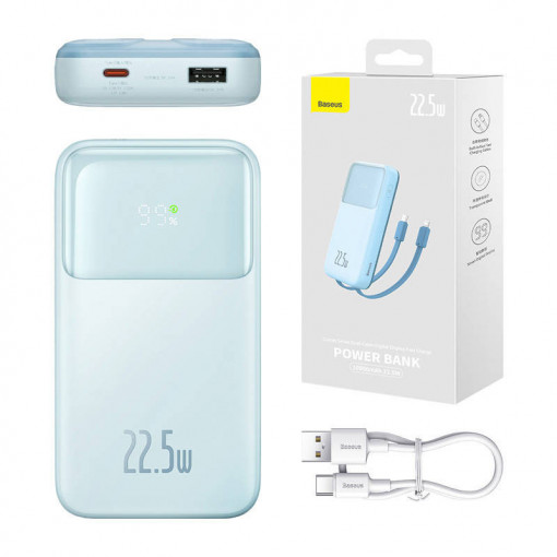 Baterie Externa Powerbank Baseus Comet 10000mAh Cu Display, USB la USB-C, 22.5W (albastru)