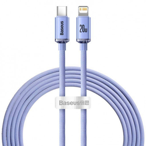 Cablu de date Baseus Crystal USB-C la Lightning, 20W, PD, 2m (violet) CAJY000305