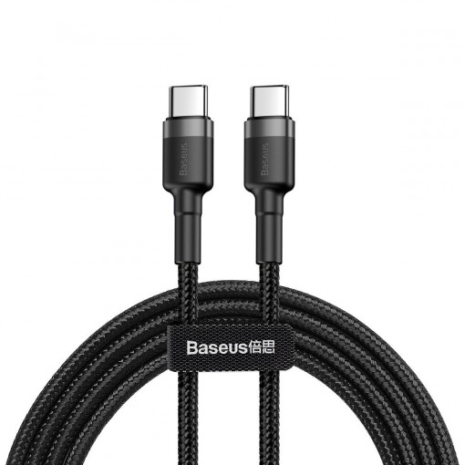 Cablu de date rapid BASEUS Cafule USB-C la USB-C PD2.0 60W flash charging 20V 3A 2m (negru+gri) CATKLF-HG1
