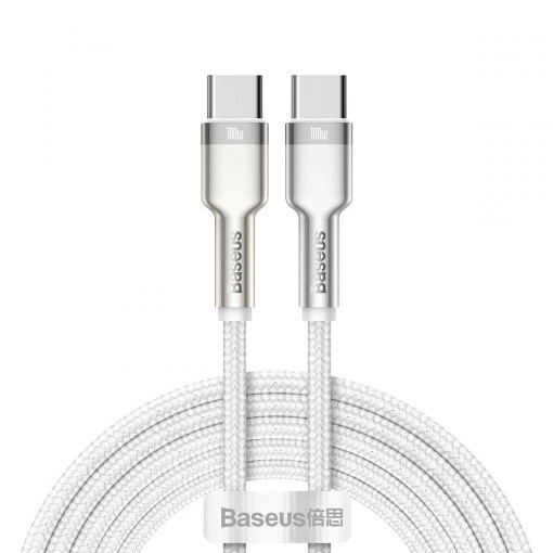 Cablu de date rapid USB-C la USB-C Baseus Cafule, 100W, 2m (alb) CATJK-D02