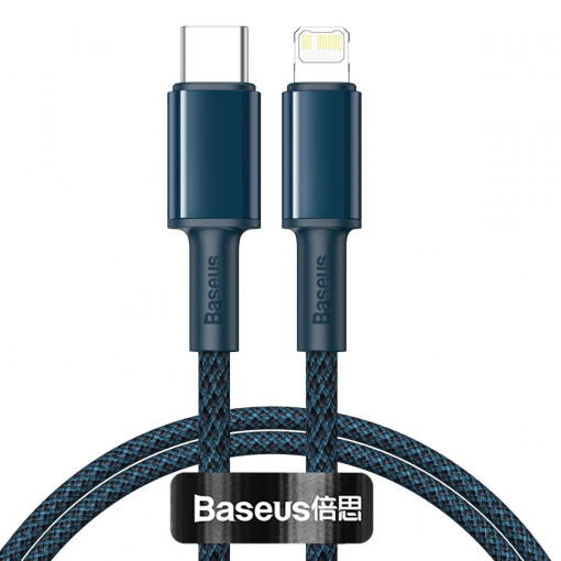 Cablu impletit de inalta densitate Baseus USB-C la Lightning, PD, 20W, 2m (albastru) CATLGD-A03