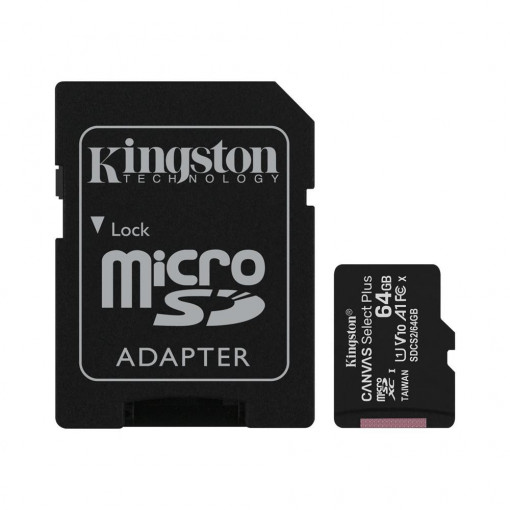 Card memorie microSDXC Canvas Select Plus Kingston 64GB cl. 10 UHS-I 100 MB/s + adaptor