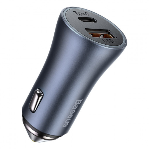 Incarcator auto Baseus Golden Contactor Pro, USB + USB-C, QC4.0+, PD, SCP, 40W (gri) CCJD-0G