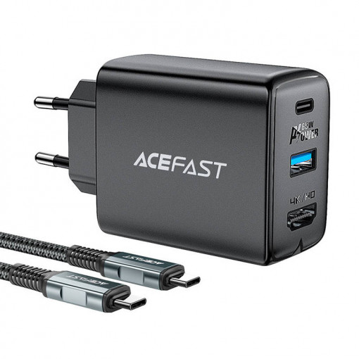 Incarcator de perete Acefast A17, 65W GaN, USB+USB-C+HDMI, cablu USB-C (negru)