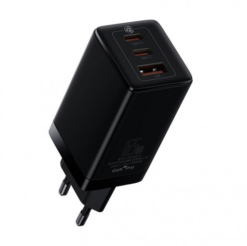 Incarcator rapid Baseus GAN3 Pro, 2xUSB-C + USB, 65W (negru) CCGP050101