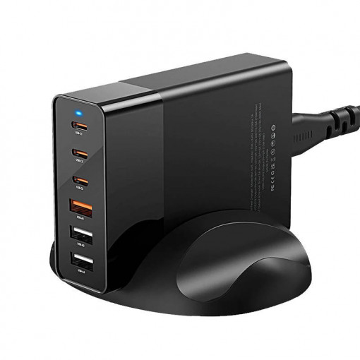 Incarcator telefon rapid de retea Blitzwolf BW-S25 75W, 3x USB + 3x USB-C (negru)