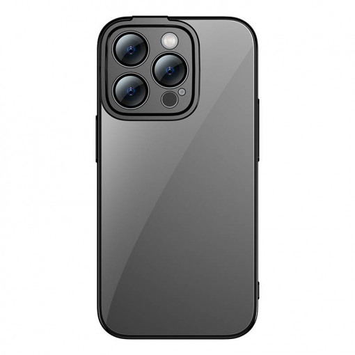 Set husa transparenta si sticla securizata Baseus Glitter pentru iPhone 14 Pro Max (negru) ARMC021101