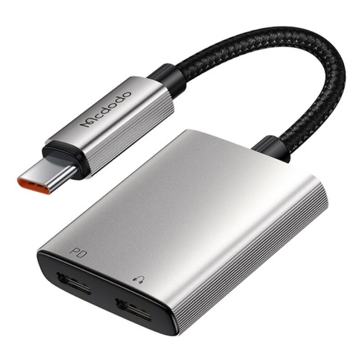 Adaptor Audio 2 in 1 Mcdodo CA-5570 USB-C la 2x USB-C 3A 60W Max (Gri)