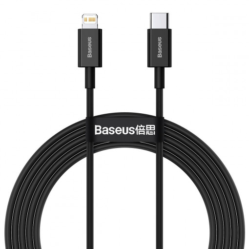 Cablu de date Baseus Superior Series USB-C la Lightning, 20W, PD, 2m (negru) CATLYS-C01