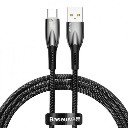 Cablu de date rapid USB la USB-C Baseus Glimmer Series, 100W, 1m (negru) CADH000401