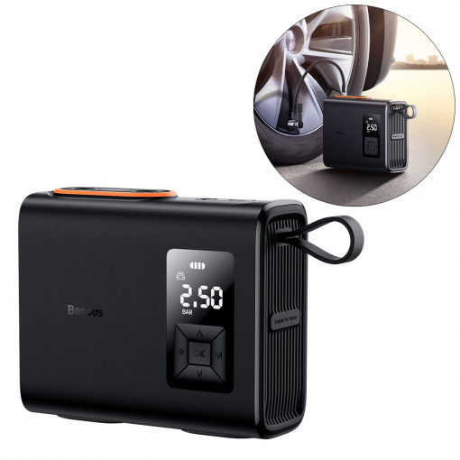 Compresor portabil Baseus Mega EnergyPump Series, 2 cilindri 6000 mAh cu lanterna CRNL060001