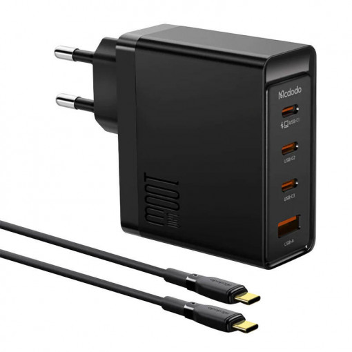 Incarcator telefon rapid GaN McDodo GAN 3xUSB-C + USB, 100W + cablu 2m (negru)
