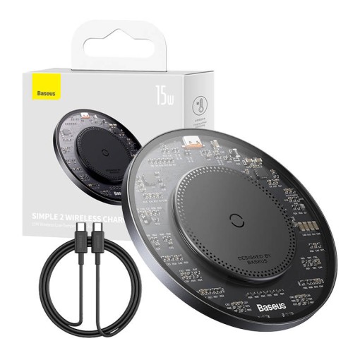 Incarcator Wireless Inductie Qi Baseus Simple 2, 15W Cu Cablu USB-C la USB-C (negru) CCJJ050001