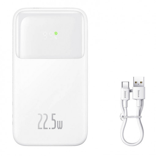 Baterie Externa Powerbank Baseus Comet 10000mAh Cu Display, USB la USB-C, 22.5W (alb)
