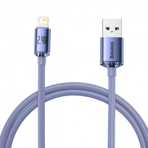Cablu de date Baseus Crystal Shine USB la Lightning, 2.4 A, 1.2 m (violet) CAJY000005