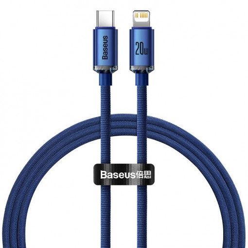 Cablu de date Baseus Crystal USB-C la Lightning, 20W, 1.2 m (albastru) CAJY000203