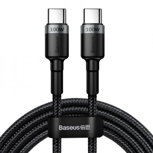 Cablu de date rapid BASEUS Cafule USB-C la USB-C PD2.0 100W flash charging 20V 5A 2m (negru+gri) CATKLF-ALG1