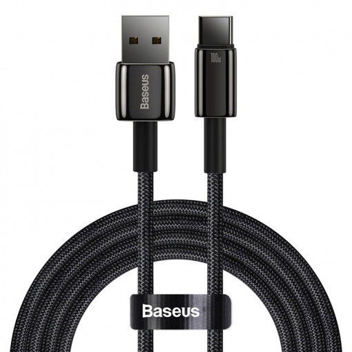 Cablu de date rapid Baseus Tungsten Gold USB la USB-C, 100W, 1m (negru) CAWJ000001