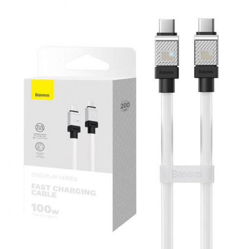 Cablu incarcare rapida USB-C la USB-C Baseus CoolPlay 100W 2m (alb) CAKW000302