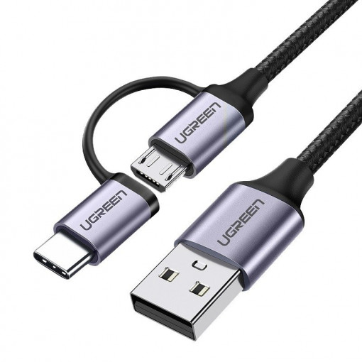 Cablu USB 2in1 UGREEN USB-C / Micro USB, QC 3.0, 1m (negru) 30875