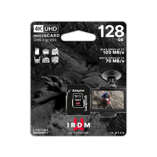 Card memorie microSD IRDM 128GB GoodRam UHS-I U3 V30 cu adaptor