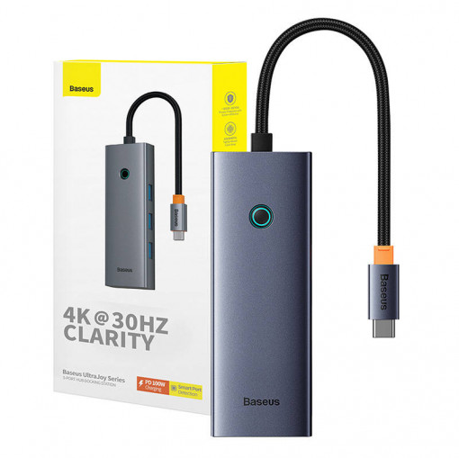 Hub 5-in-1 Seria Baseus UltraJoy USB-C la HDMI4K@30Hz+3xUSB 3.0+1xPD (gri) B00052801811-00