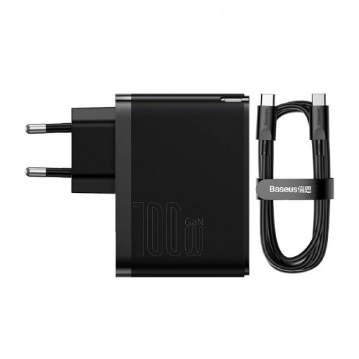 Incarcator de perete rapid Baseus GaN USB-C + USB 100W + cablu 1m (negru) CCGP090201