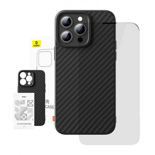 Set Husa Fibra Sintetica Baseus iPhone 15 ProMax + sticla securizata P60163500111-03