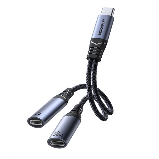 Adaptor Audio 2in1 Joyroom SY-C03 USB-C la 2xUSB-C 60W (negru)
