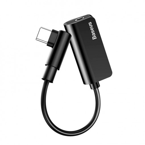 Adaptor audio Baseus L45 USB-C la mini mufa 3.5 mm si USB-C (negru) CATL45-01