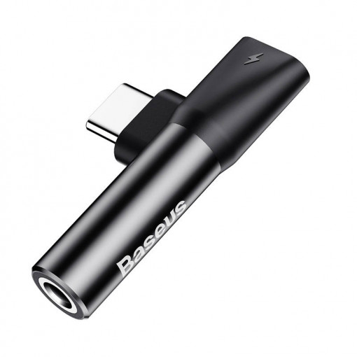 Adaptor audio BASEUS USB-C la mini mufa 3,5 mm + USB-C (negru) CATL41-01