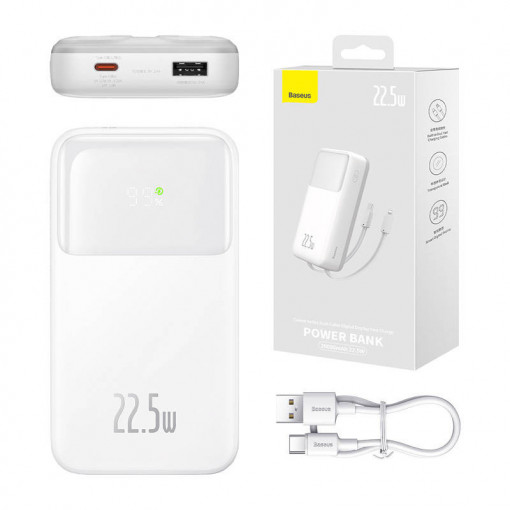 Baterie Externa Powerbank Baseus Comet 20000mAh Cu Display, USB la USB-C, 22.5W (alb)