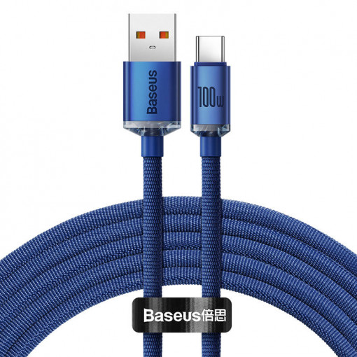 Cablu de date rapid Baseus Crystal Shine USB la USB-C, 100W, 2 m (albastru) CAJY000503