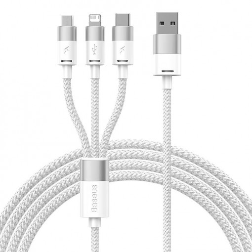 Cablu de date USB 3in1 Seria Baseus StarSpeed, USB-C + Micro + Lightning 3.5A, 1.2 m (alb) CAXS000002