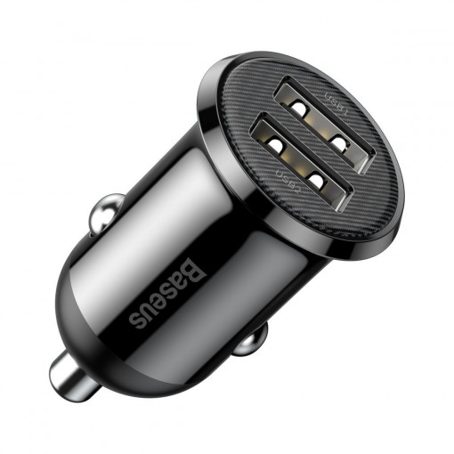 Incarcator auto universal BASEUS Grain 2xUSB 5V 4.8A pentru socket bricheta (negru) CCALLP-01