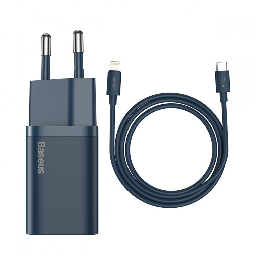 Incarcator de retea rapid BASEUS Super Si cu cablu USB-C la Lightning 1C 20W (albastru) TZCCSUP-B03