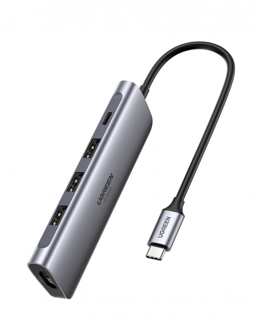 Adaptor hub 5in1 UGREEN CM136, USB-C la 3x USB 3.0 + HDMI 4K + USB-C PD 100W (gri) 70495